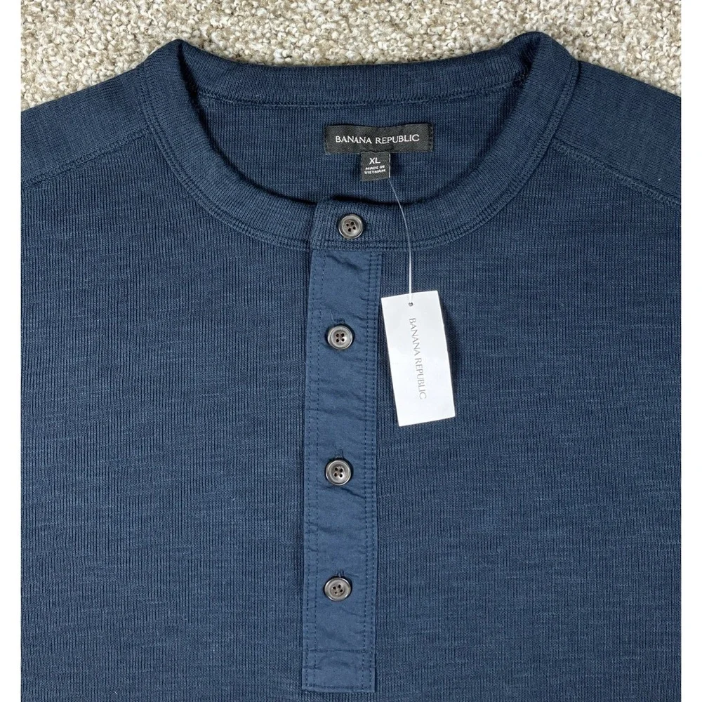 Banana Republic Men's Slub Double Knit Henley Shirt Navy Blue Size XL NEW